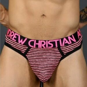 Andrew Christian Thong Neon Paradise Tangas Stripped Pink 91048 size: XL